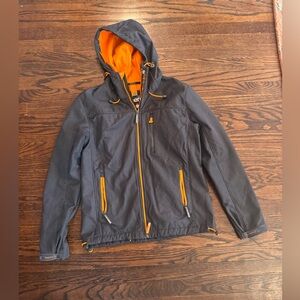 Superdry Windtrekker Dark Gray and Orange Hooded Jacket, Size L runs small